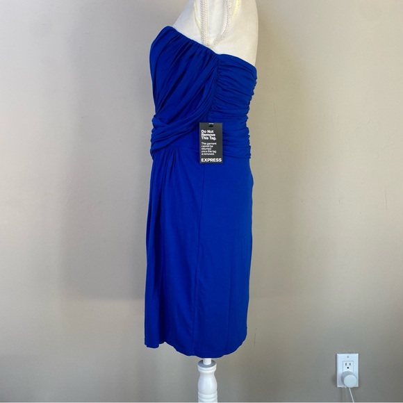 NWT Express draped ruched Y2K convertible strapless colbalt blue mini dress Sz L - Picture 4 of 14